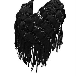 Black Sparkle Crochet Tassel Infinity Scarf